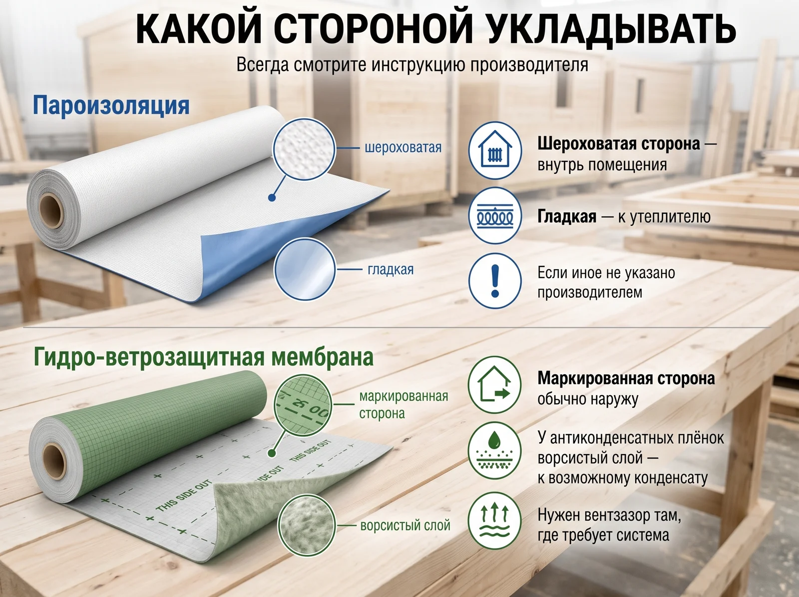 Расположение пароизоляции и ветровлагозащиты: иллюстрация владельца к устройству стены